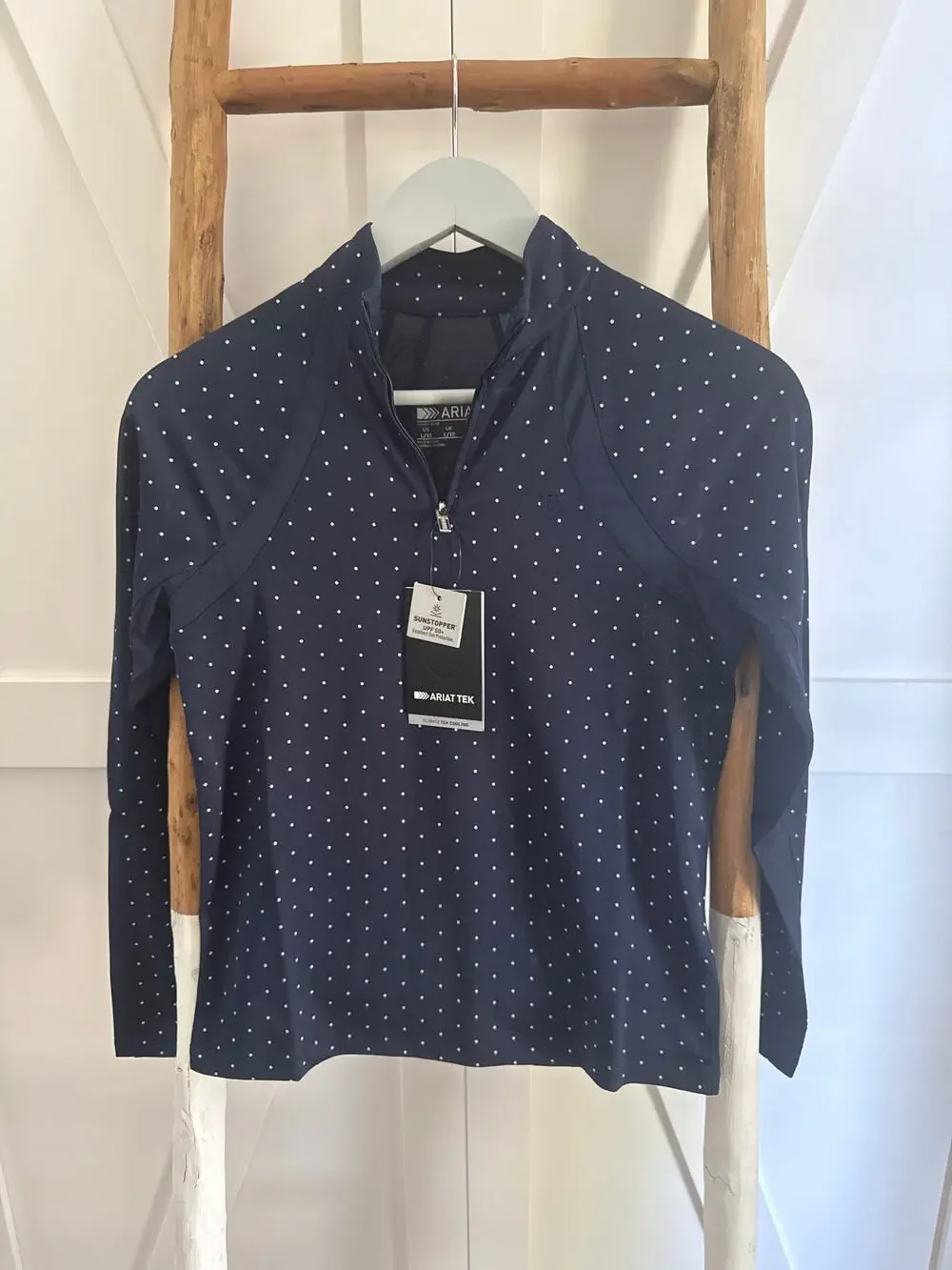 Ariat Ariatek Youth Sunstopper 3.0 Baselayer Equestrian Large 12 Navy Dot NWT